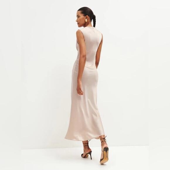 Reformation Dessa Satin Cowl Neck Sleeveless Long Evening Maxi Dress Grand Cru - Picture 4 of 11